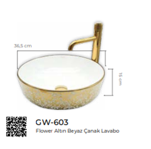 Pure Flower Gold White Tezgah Üstü Çanak Lavabo Gw-603