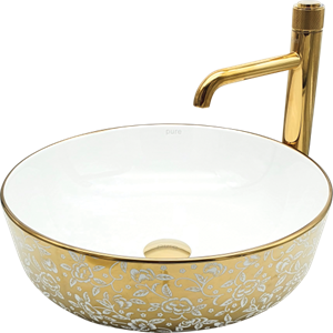 Pure Flower Gold White Tezgah Üstü Çanak Lavabo Gw-603