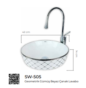 Pure Geometrik Beyaz Gümüş Çanak Lavabo Sw-505