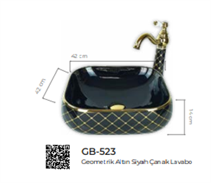 Pure Geometrik Siyah Gold Tezgah Üstü Çanak Lavabo Gb-523