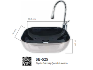 Pure Gümüş Siyah Tezgahüstü Çanak Lavabo Sb-525