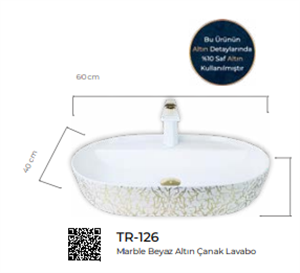 Marble Beyaz Altın Çanak Lavabo