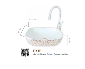 Pure Marble Beyaz Bronz Tezgah Üstü Çanak Lavabo Tr-111