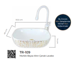 Marble Beyaz Altın Çanak Lavabo