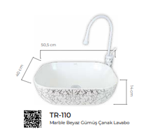Marble Beyaz Gümüş Çanak Lavabo
