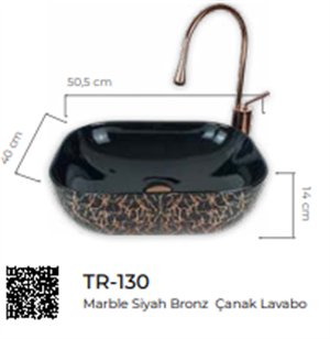 Marble Parlak Siyah Bronz Çanak Lavabo