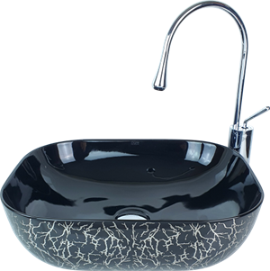 Marble Parlak Siyah Gümüş Çanak Lavabo