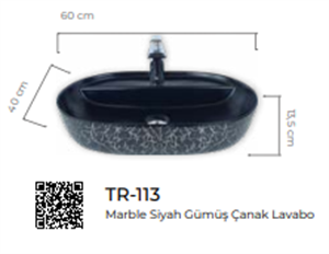 Pure Marble Siyah Gümüş Tezgah Üstü Çanak Lavabo Tr-113
