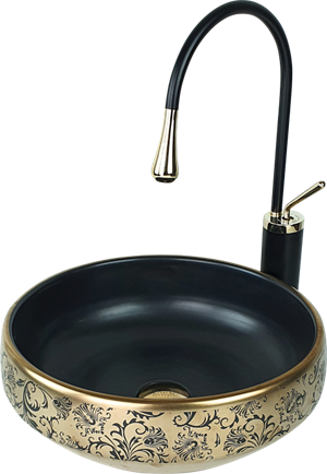 Pure Mat Siyah Gold Tezgah Üstü Çanak Lavabo Gb-524
