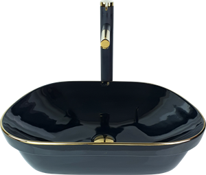 Pure Siyah Gold Line Tezgahüstü Çanak Lavabo Bg-307