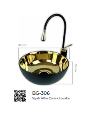 Pure Siyah Gold Tezgah Üstü Çanak Lavabo Bg-306