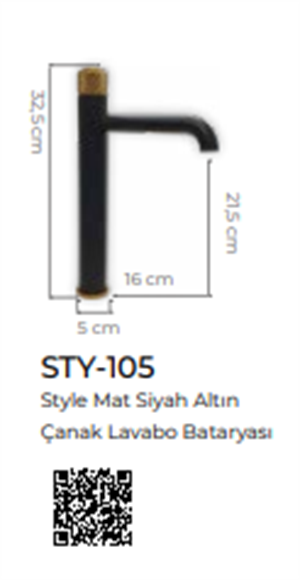 Style Mat Siyah Altın Çanak Lavabo Bataryası