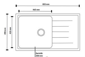 Vinox Antrasit Tek Göz Granit Eviye 50X86 Vx004