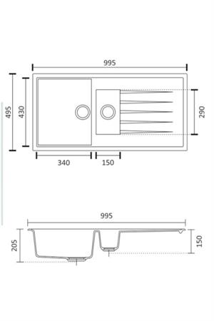 Vinox Beyaz 1,5 Göz Granit Eviye 50X100 Cm Vx-002