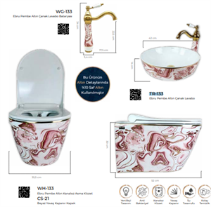 Pure Ebru Pembe Altın Kanalsız Asma Klozet Wh-133+Soft Kapak