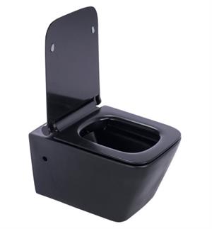 Pure Mat Sıyah Kanalsız Asma Klozet Wh-777+Soft Kapak