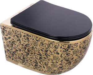 Pure Mat Sıyah Gold Kanalsız Asma Klozet Wh-779+Soft Kapak