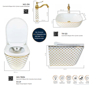 Pure Geo. Beyaz Altın Kanalsız Asma Klozet Wh-783N+Soft Kapak