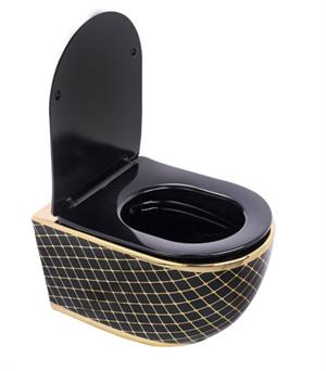 Pure Geo. Sıyah Altın Kanalsız Asma Klozet Wh-784+Soft Kapak