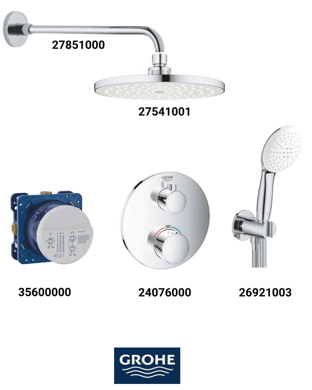 Grohtherm Termostatik Ankastre Banyo Bataryası Seti Gagasız Oval (Oval Tepe Duşlu) 24076SET1