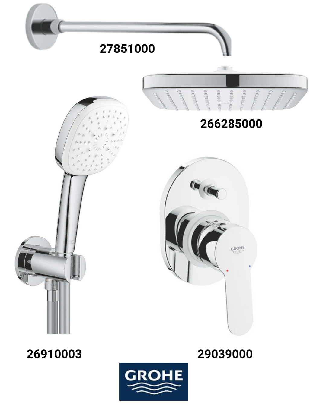 Bauedge Ankastre Banyo Bataryası Seti Gagasız(Kare Tepe Duşlu) 29039SET3