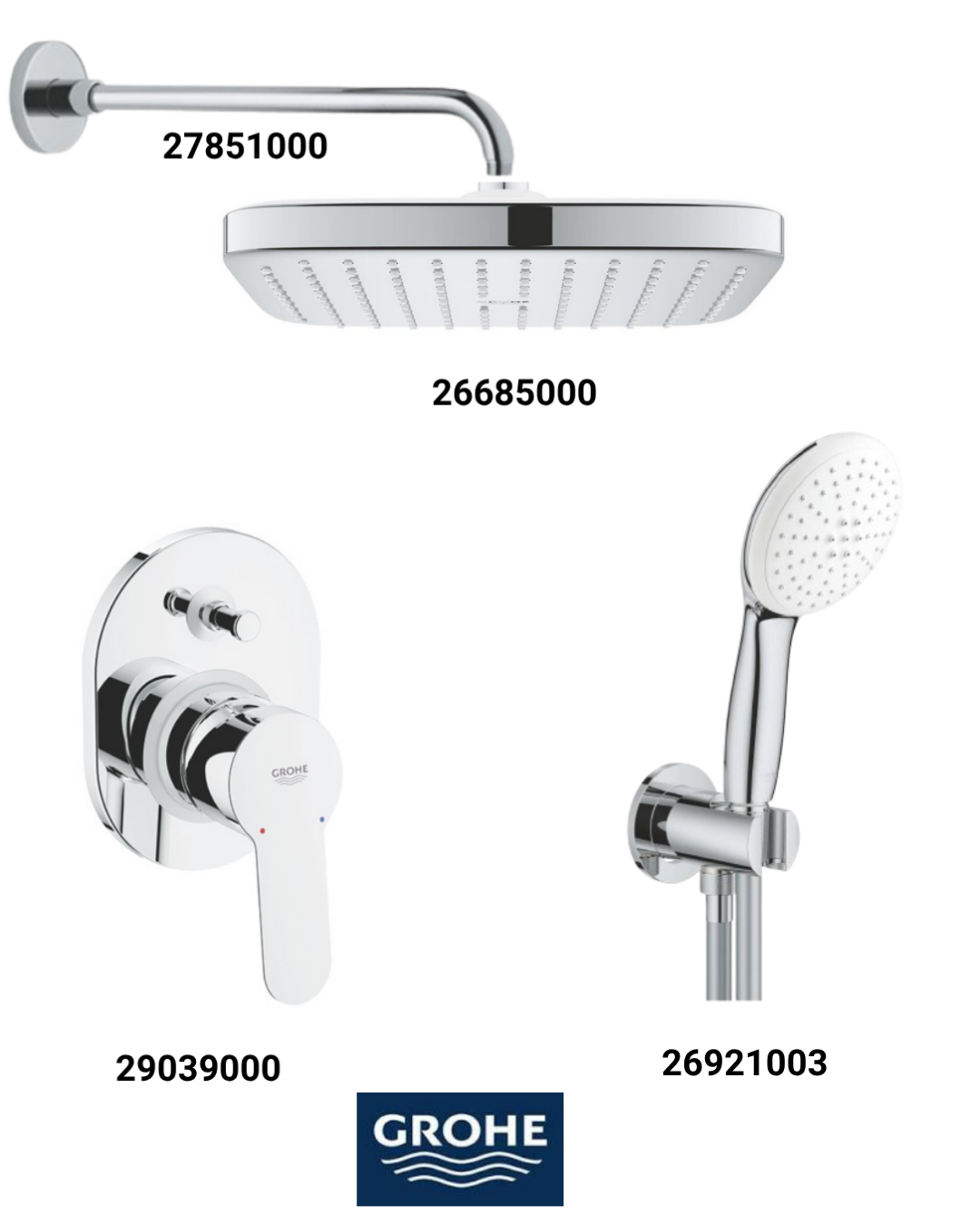Bauedge Ankastre Banyo Bataryası Seti Gagasız (Kare Tepe Duşlu) 29039SET9