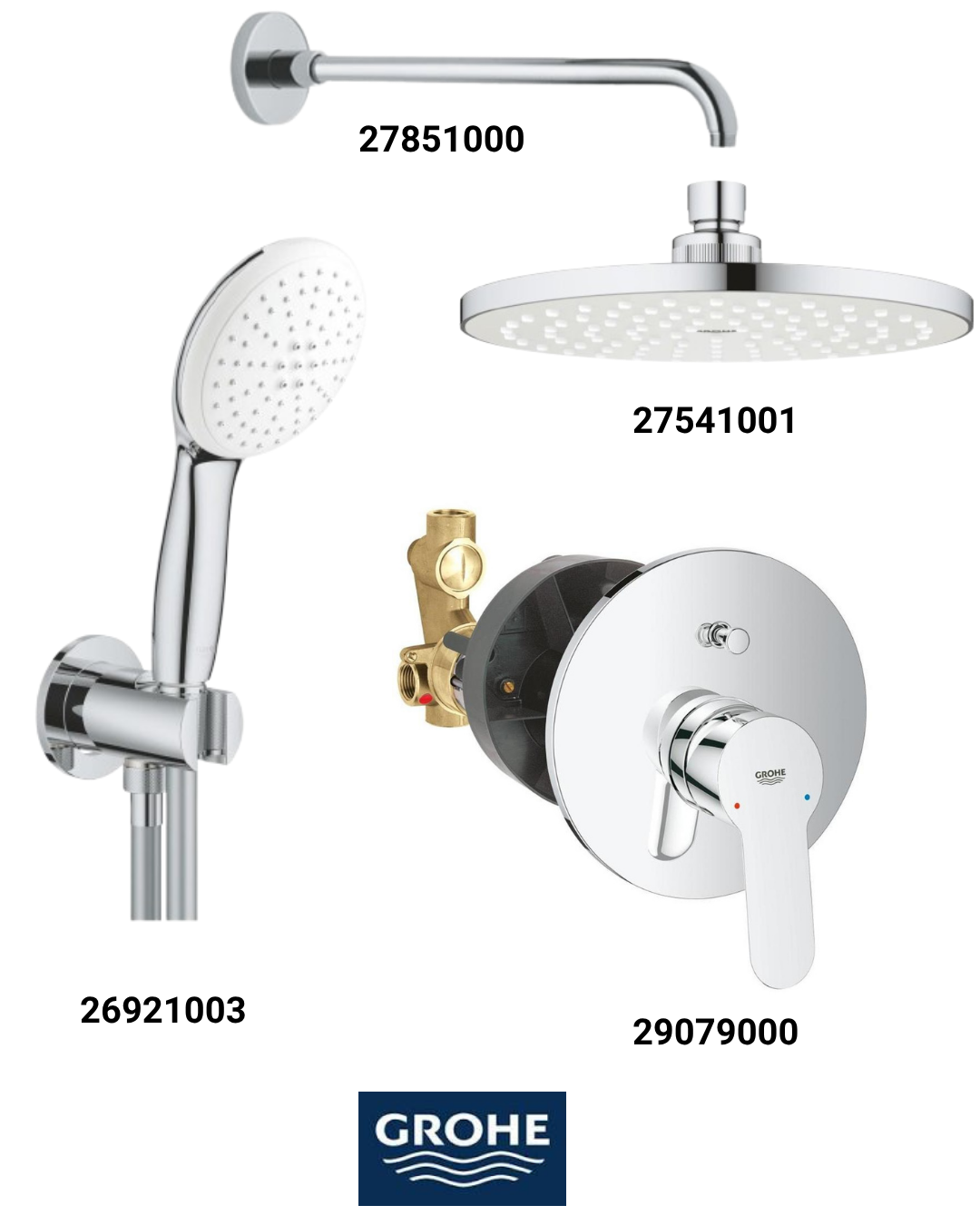 Bauedge Ankastre Banyo Bataryası Seti Büyük Rozetli Gagasız(Oval Tepe Duşlu) 29079SET1