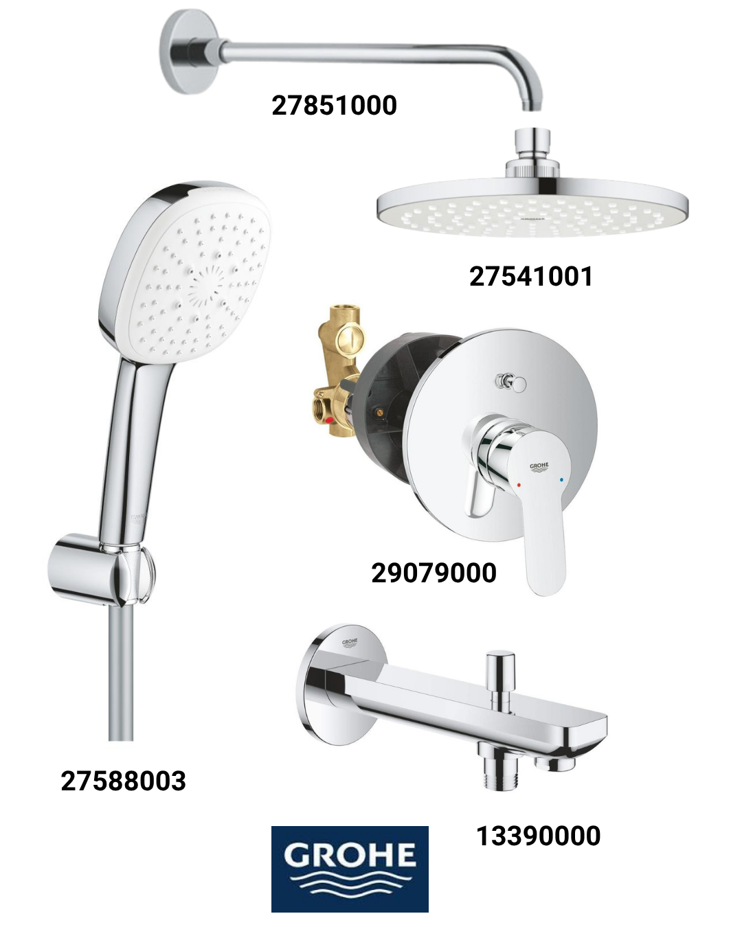 Bauedge Ankastre Banyo Bataryası Seti Büyük Rozetli Gagadan Yönlendircili (Oval Tepe Duşlu) 29079SET4