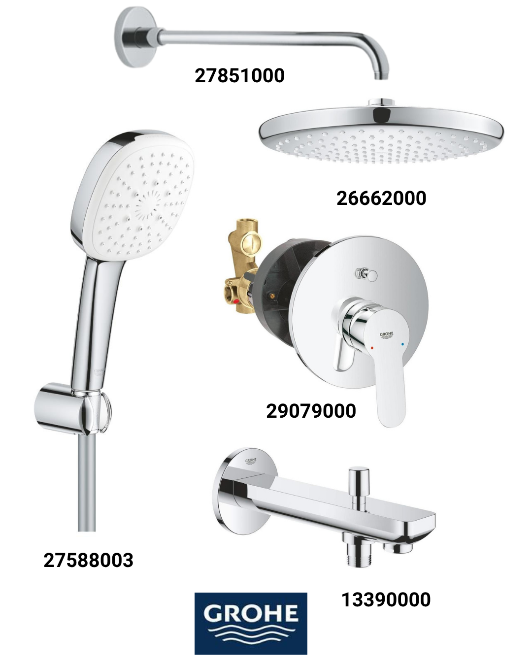 Bauedge Ankastre Banyo Bataryası Seti Büyük Rozetli Gagadan Yönlendiricili (Oval Tepe Duşlu) 29079SET5