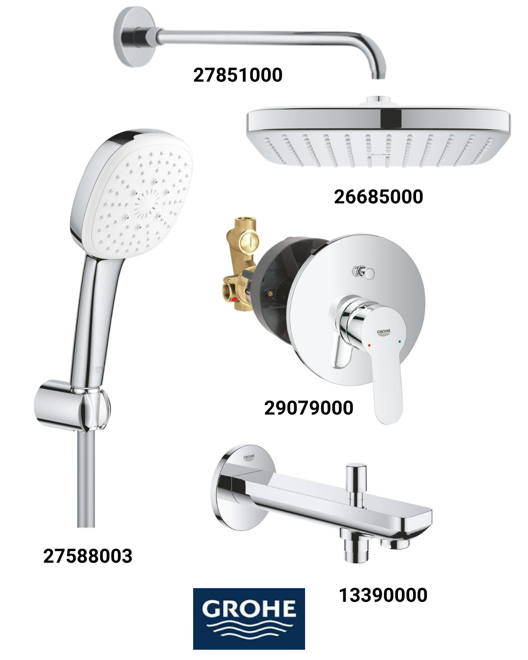 Bauedge Ankastre Banyo Bataryası Seti Büyük Rozetli Gagadan Yönlendiricili(Kare Tepe Duşlu) 29079SET6