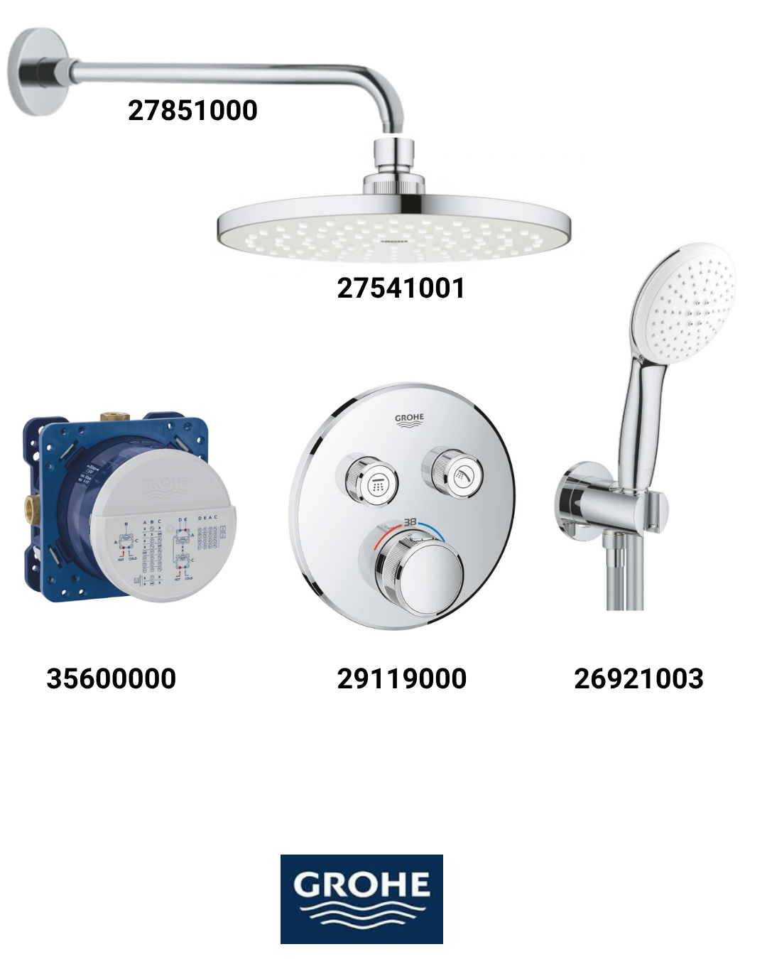 Grohtherm Smartkontrollu  Ankastre Banyo Bataryası Seti Oval Gagasız(Oval Tepe Duşlu) 29119SET1