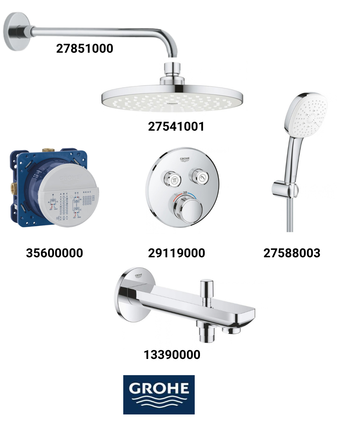 Grohtherm Smartkontrol Ankastre Banyo Bataryası Seti Oval Gagadan Yönlendiricili (Oval Tepe Duşlu) 29119SET4