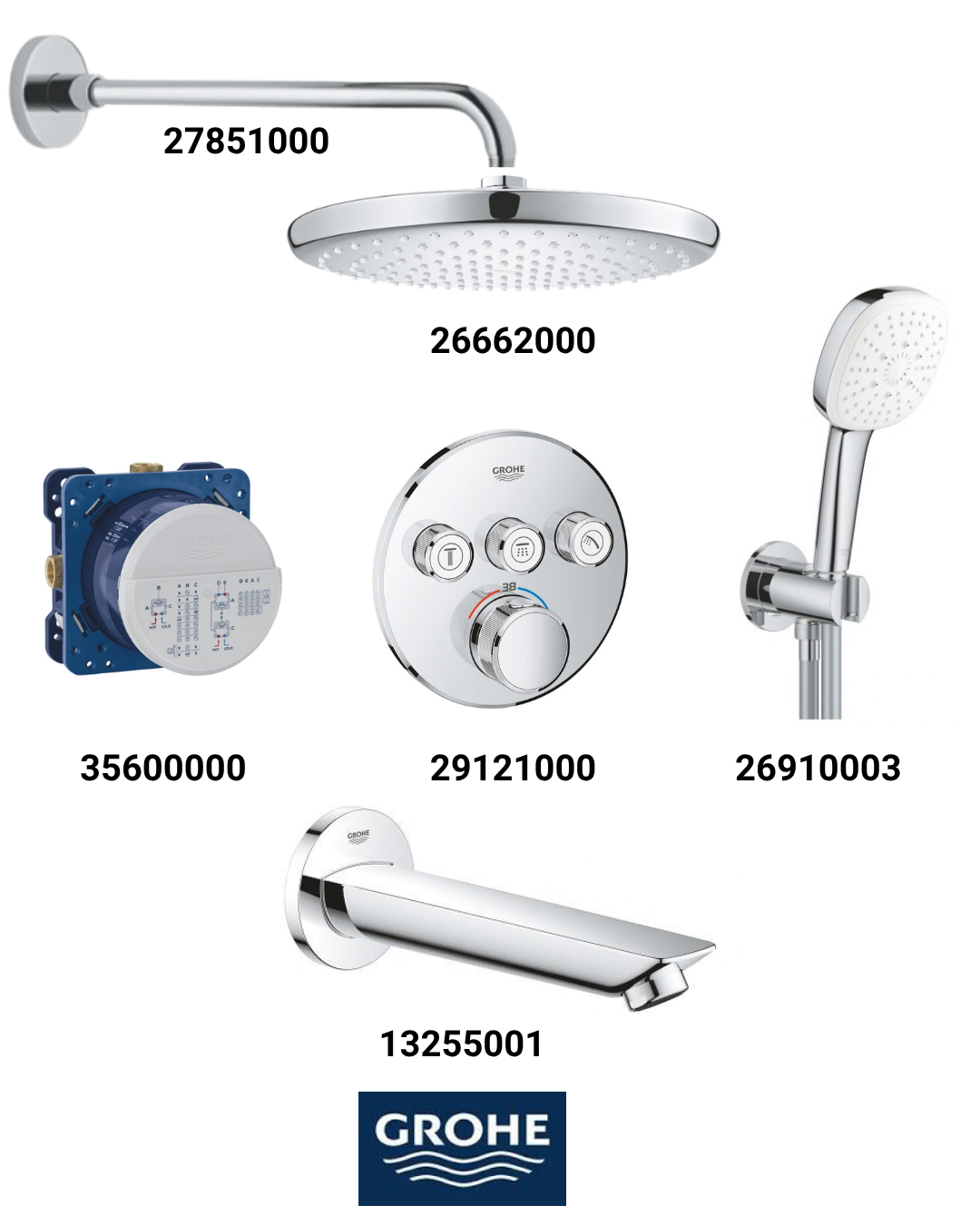 Grohtherm Smartkontrol Ankastre Banyo Bataryası Seti Oval 3-Yol Gagalı(Geniş Oval Tepe Duşlu) 29121SET2