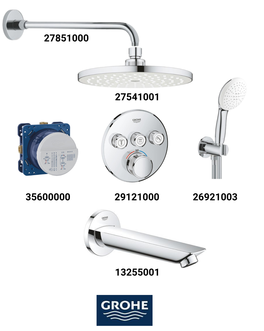 Grohtherm Smartkontrol Ankastre Banyo Bataryası Seti Oval-3 Yol Gagalı (Oval Tepe Duşlu) 29121SET4