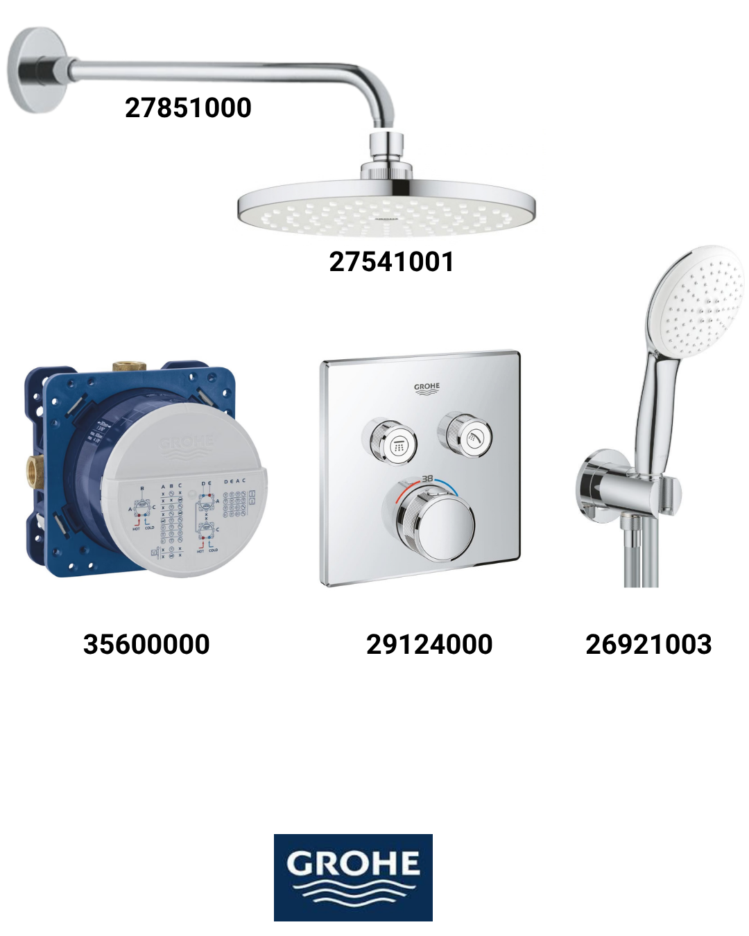 Grohtherm Smartkontrol Ankastre Banyo Bataryası Seti Kare Gagasız(Oval Tepe Duşlu) 29124SET1