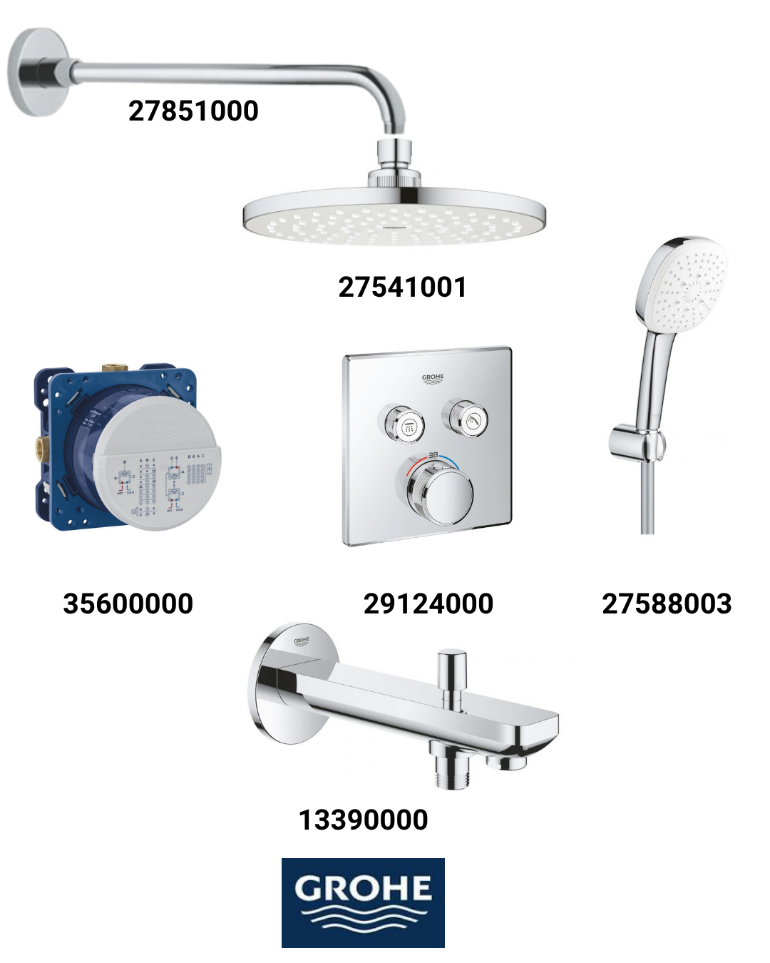 Grohtherm Smartkontrol Ankastre Banyo Bataryası Seti Kare Gagadan Yönlendiricili (Oval Tepe Duşlu) 29124SET4