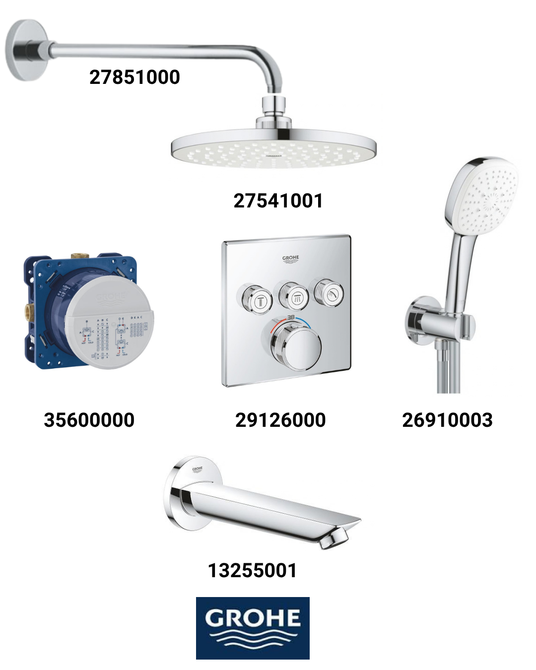 Grohtherm Smartkontrol Ankastre Banyo Bataryası Seti Kare 3-Yol Gagalı(Oval Tepe Duşlu) 29126SET1
