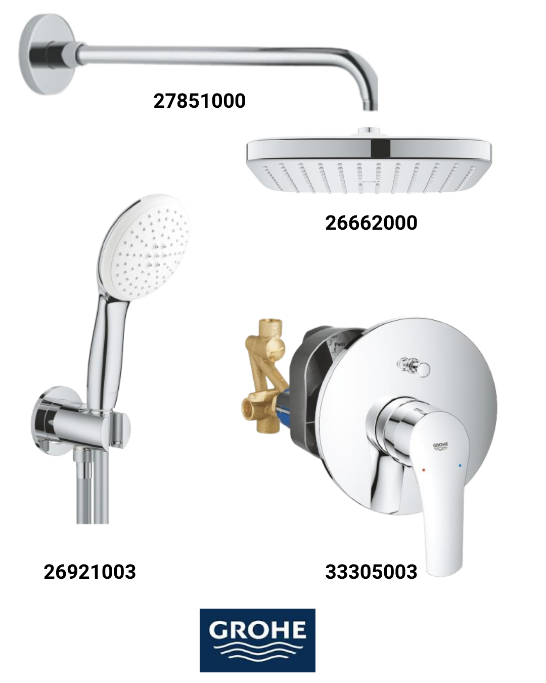 Eurosmart Ankastre Banyo Bataryası Seti Gagasız(Kare Tepe Duşlu) 33305SET3