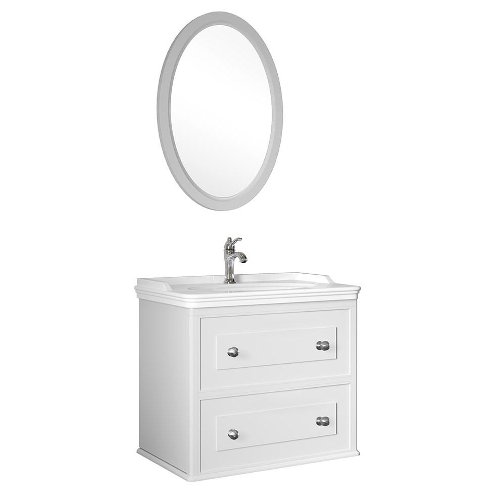 Kale Mıro 80 Cm Set (Lavabo Dolabı+Ayna) Mat Beyaz 610100200137