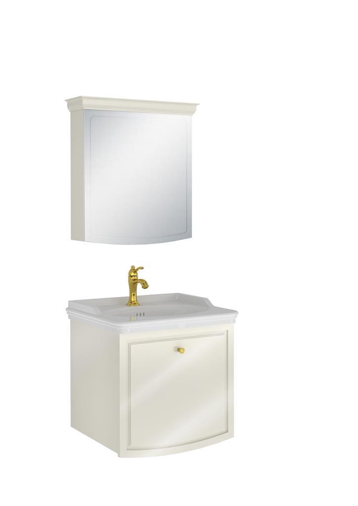 Arte+ 65 Cm takım (Lavabo+Lavabo Dolabı+Ayna Dolabı) Parlak Krem (Altın) 610100200761