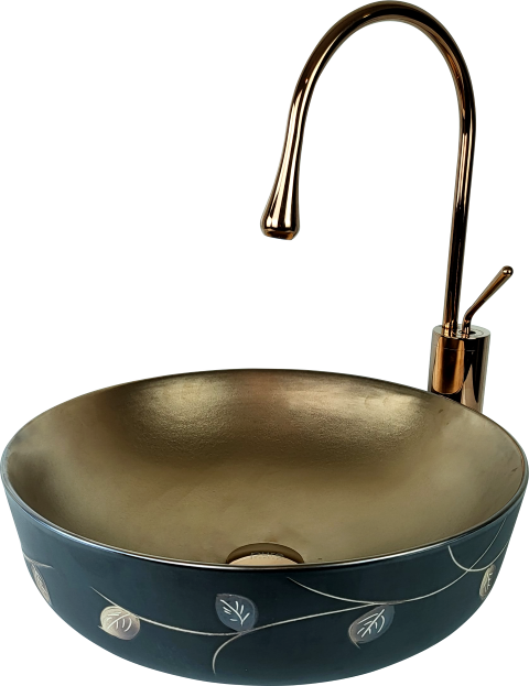 Pure  Sıyah/Bakır Yaprak Tezgah Üstü Lavabo Bc-907 BC-907