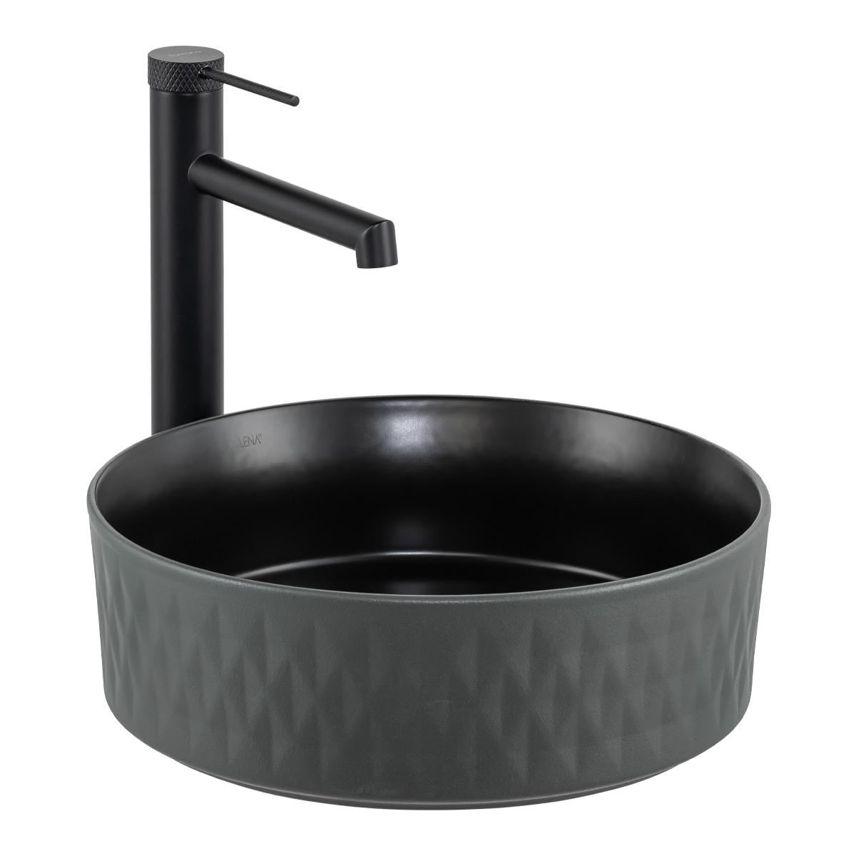 E-W5001GS Tezgah Üstü Lavabo Mat Gri & Siyah E-W5001GS