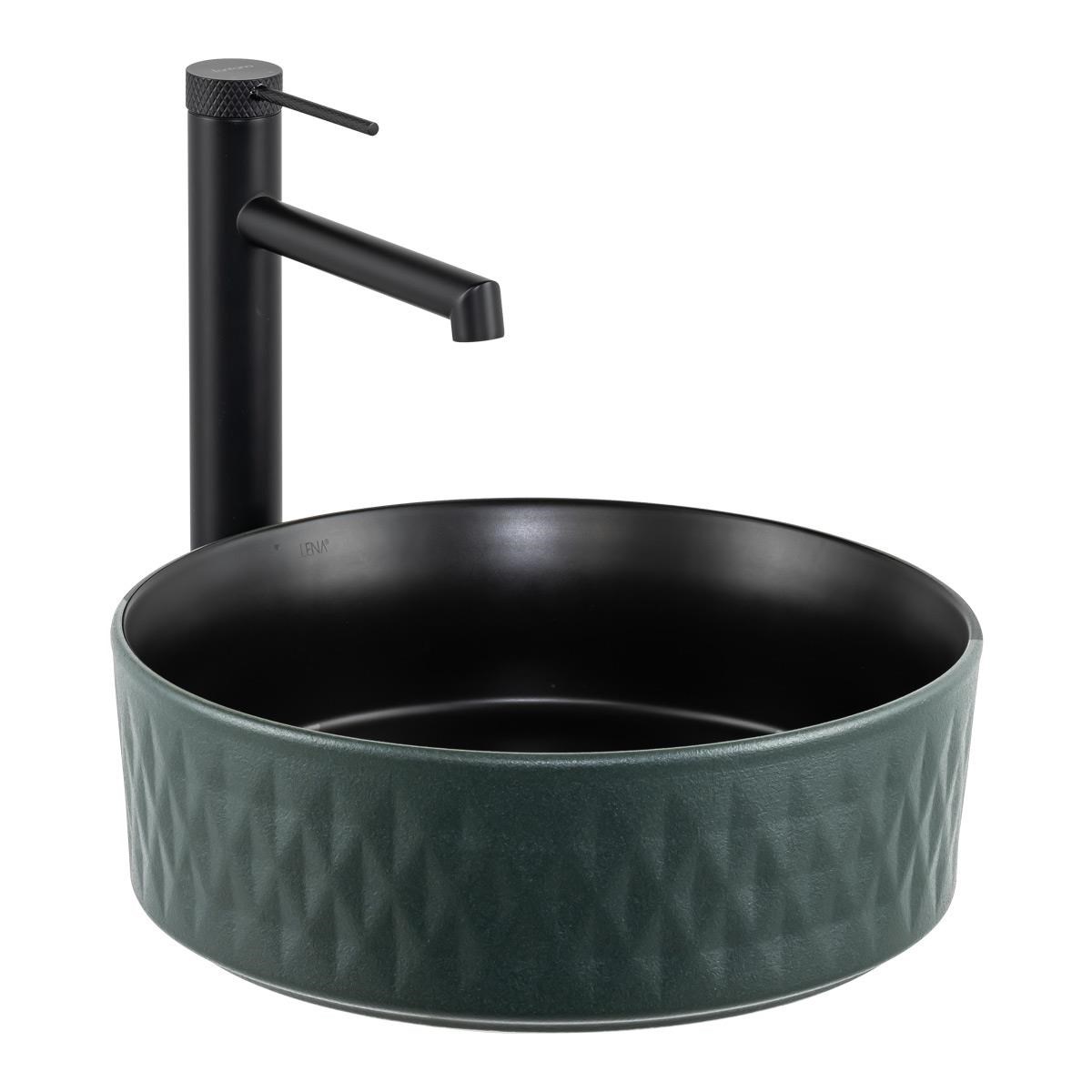 E-W5001YS Tezgah Üstü Lavabo Mat Yeşil & Siyah E-W5001YS