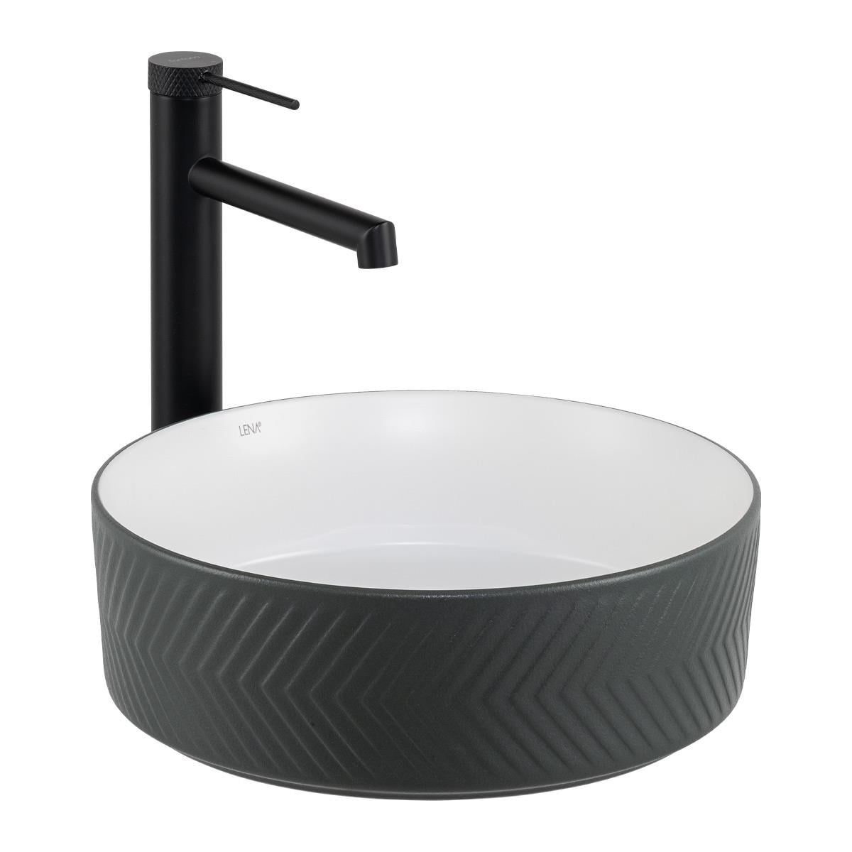 E-W5002GB Tezgah Üstü Lavabo Mat Gri & Parlak Beyaz E-W5002GB