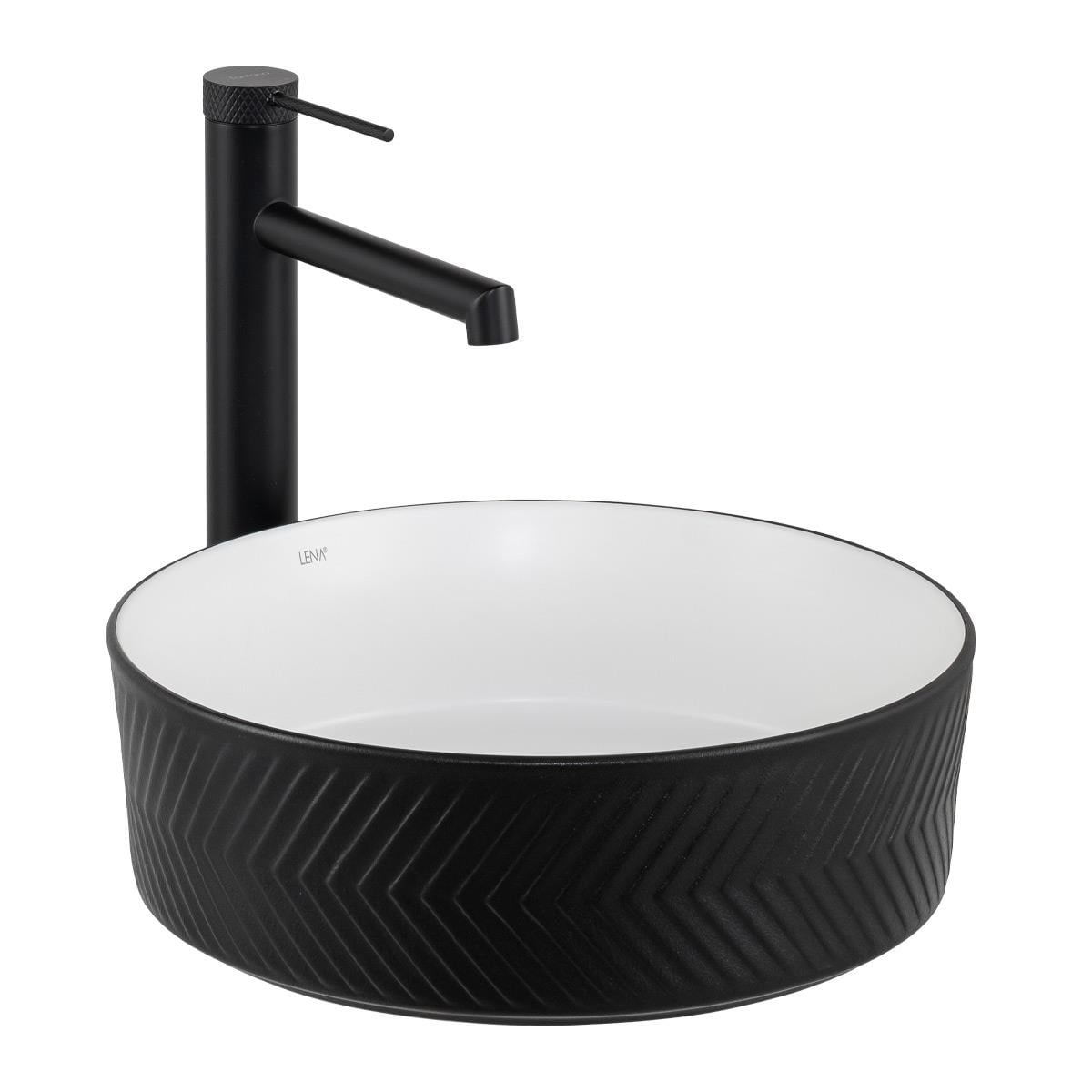 E-W5002SB Tezgah Üstü Lavabo Mat Siyah & Parlak Beyaz E-W5002SB