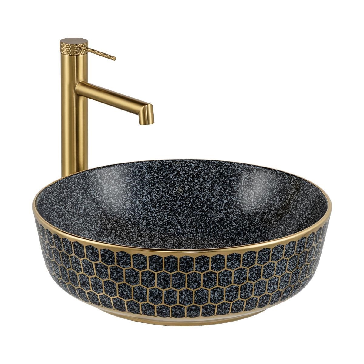 E-W8145 Tezgah Üstü Lavabo Mat Gri & Altın E-W8145
