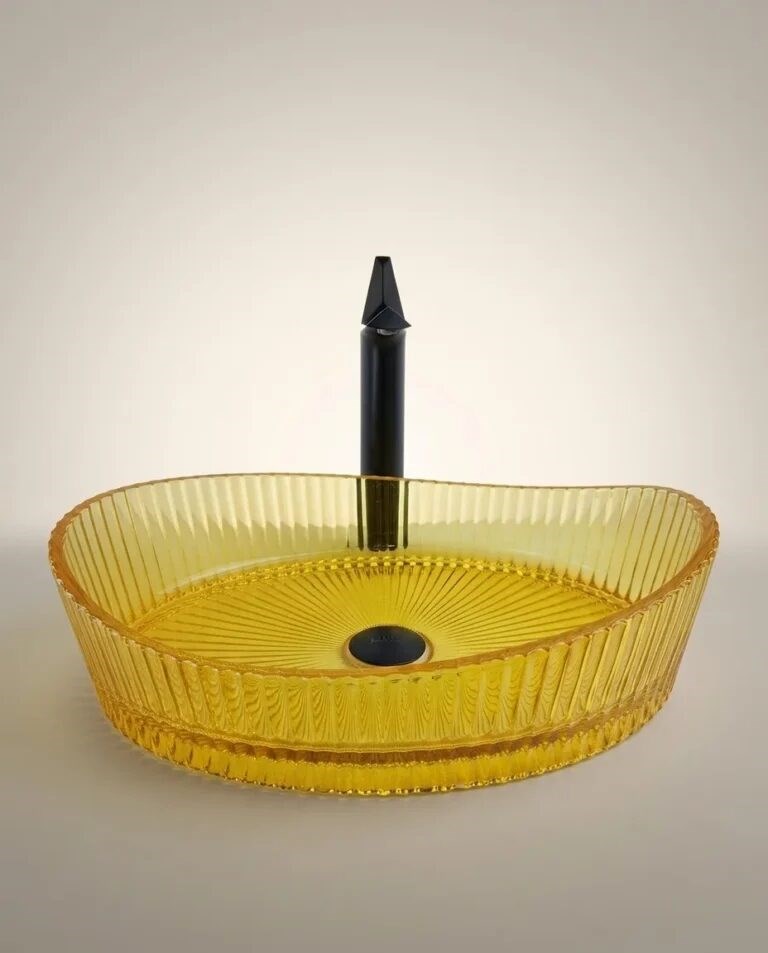 Dekoratif Cam Lavabo Sarı 52 cm GLS-111