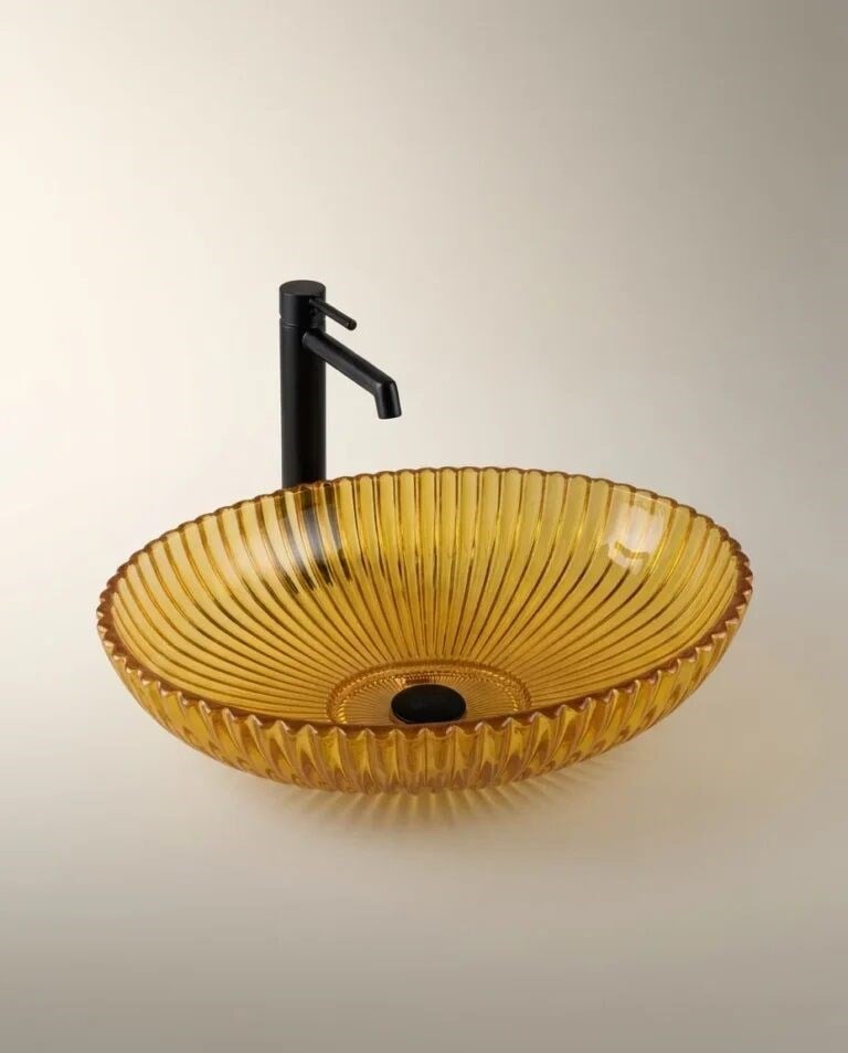 Dekoratif Oval Cam Lavabo Sarı 50 cm GLS-114