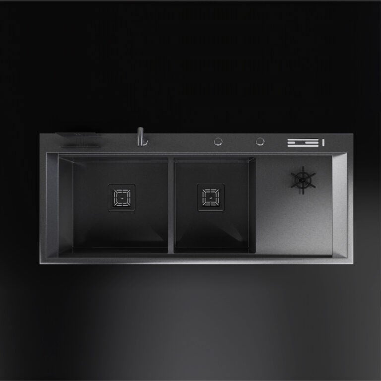Siyah 120x50 Çift Göz Bardak Yıkamalı Paslanmaz Çelik Eviye KTC-112