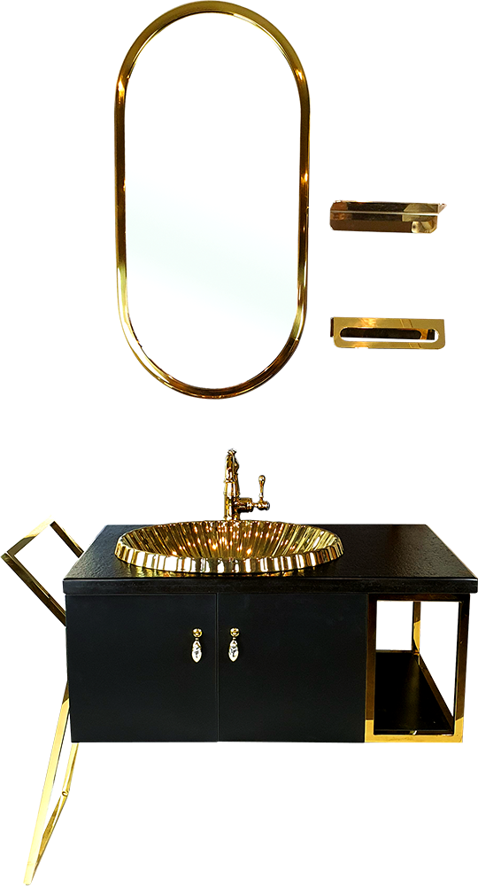 Pure 105Cm Gold Metal Alt Ve Üst Banyo Dolabı Mbu-7000 MBU-7000